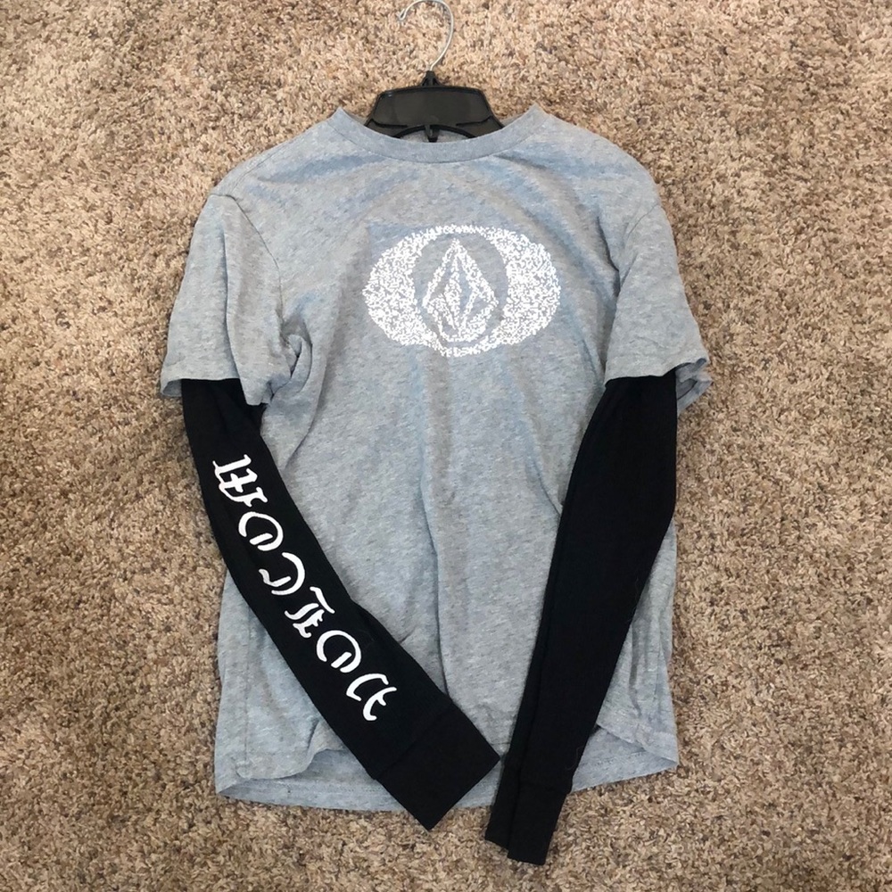 Grey and black long tee, size 10/12